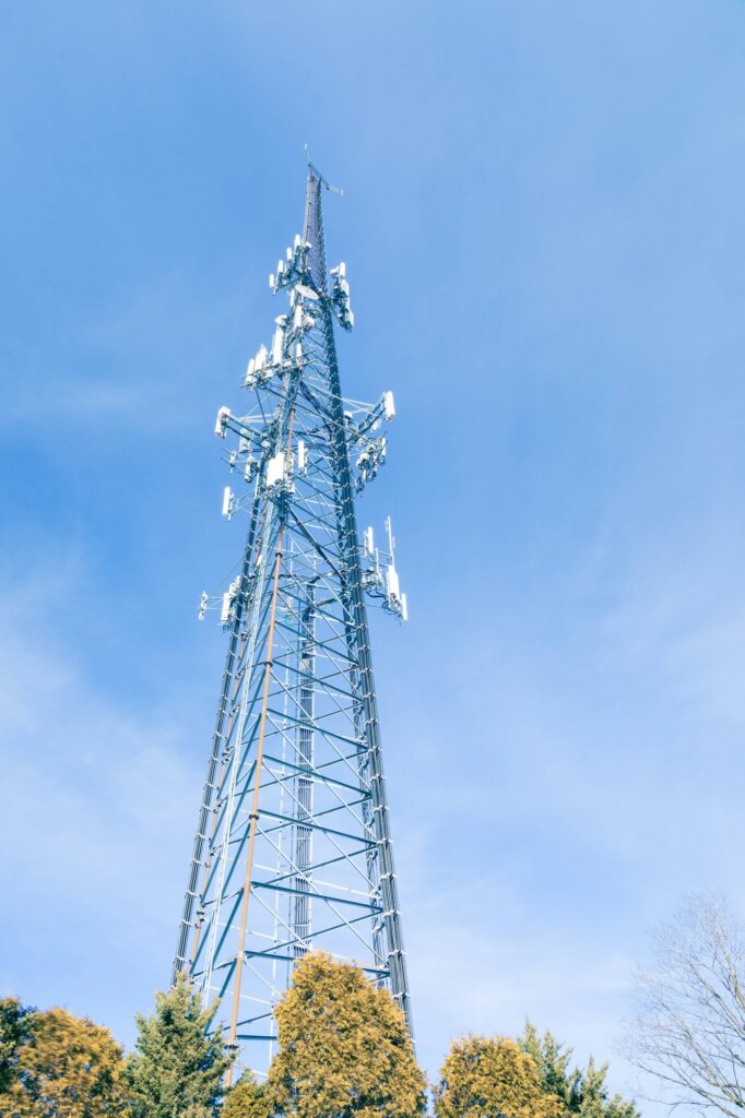 Vertical shot of a 5G tower in Morgantown, West Virginia, USA